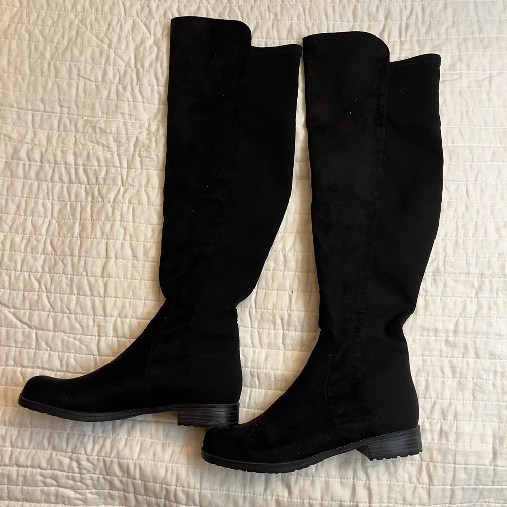 Unisa black knee high faux suede boots